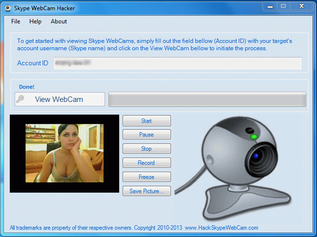не используйте skype webcam hacker - это незаконно